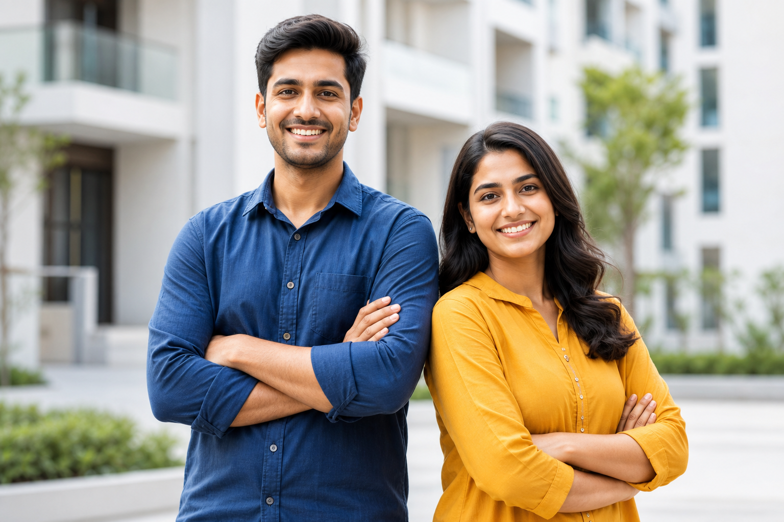 Smiling Indian tenant and landlord representing rental trust
